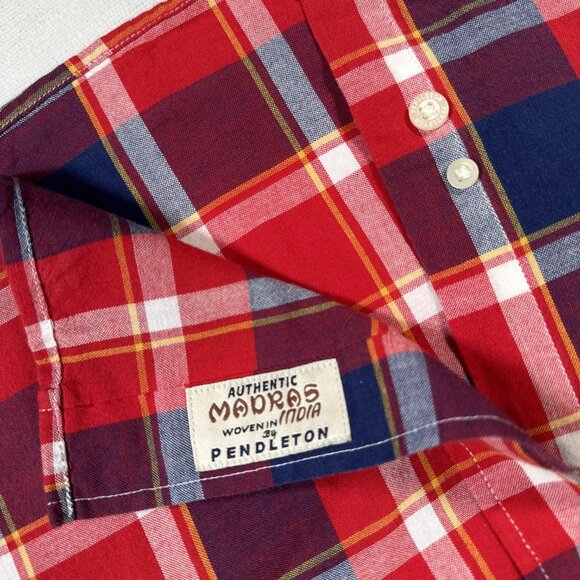 Pendleton Shirt Men Size L Red Plaid Short Sleeve 100% Cotton Single Pocket Surf - Picture 5 of 12